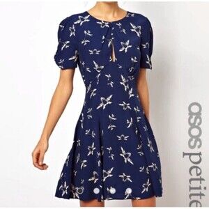 ASOS Blue Bird Dress Petite Size 6 Skater Vintage Style